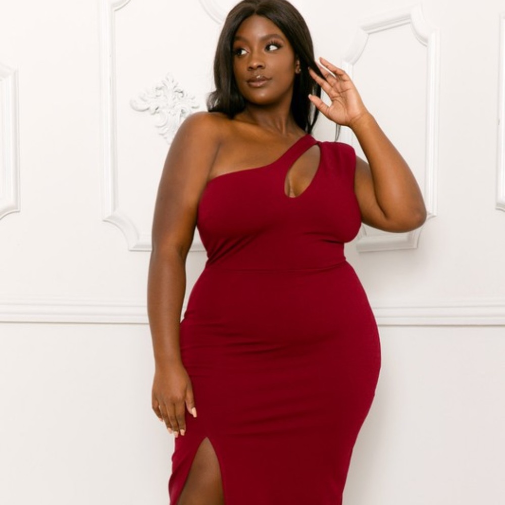 Burgundy One shoulder Dress